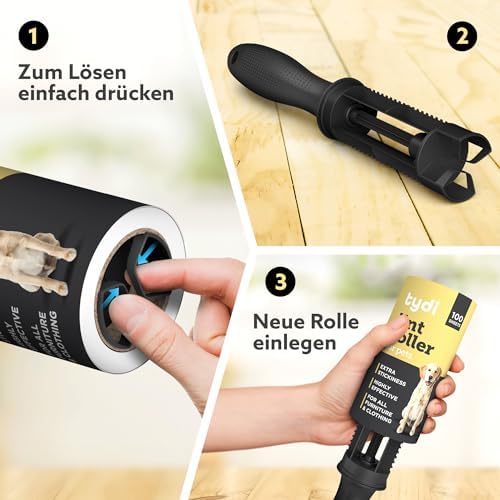 Tydi Fusselrolle Tierhaare – Extra Stark Klebende Fusselrolle Kleidung mit 2 Griffen – 500 Blätter Flusenroller Kleiderroller Fusselroller Tierhaare – Wiederverwendbare Nachfüllpack