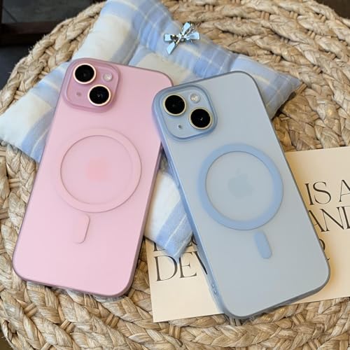 Image of DIZORO Matte Case for iPhone 15 Compatible with MagSafe, Camera Lens Full Protection, Shockproof Translucent Frosted TPU Soft Phone Cover, Anti-Fingerprint (Pink)