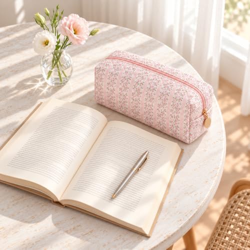 Large Quilted Makeup Bag, Pink Floral Stripe — 사진 7