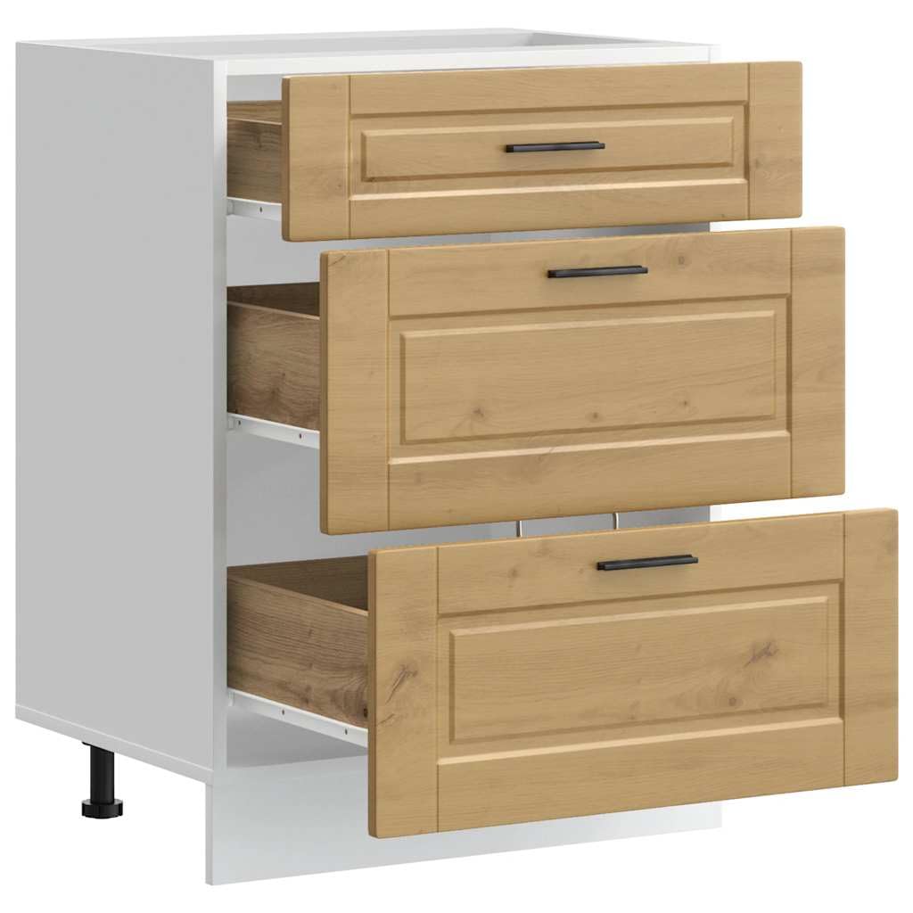 Porto Artisan - Mobiletto da cucina in legno di quercia Artisan, 60 x 46 x 81,5 cm, con vano portaoggetti, piedini regolabili, cassetto e porta, autoportante, salvaspazio, per cucina, sala da