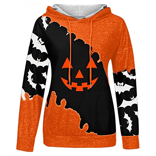 Adhowbew Womens Halloween Costumes Fashion Pumpkin Long Sleeve Casual Y2K Hoodies Sweaters Oversized Cute Drawstring Loose Fit Vintage Pullover Sweatshirt Fall Clothes thumb #2