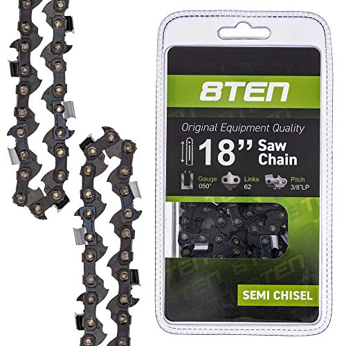 8TEN Chainsaw Chain 18 inch Bar .050 Gauge 3/8 Pitch 62 Drive Links for Husqvarna Echo Poulan Pro Stihl