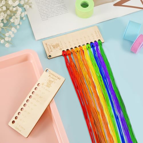 Image of 2pcs Wood Temperature Blanket Color Chart, Reusable Crochet Blanket Chart Planners Wool Yarn Shade Organization Storage Card Coloring Scheme for Handmade Items Thread Crochet Projects