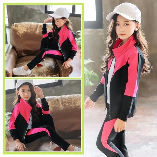 SXSHUN Mädchen Trainingsanzug Kinder Jogginganzug Sportanzug Zweiteiliges Bekleidungsset Freizeit Anzug Sportjacke&Sweathose, Rosa, 104-110
