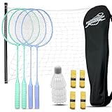 Magicorange Badminton Rackets Set of 5 for Outdoor Backyard Games, Including 4 Racquets,4 Shuttlecocks, 4 Replacement Grip Tapes,1 Badminton net & 1 Carry Bag (Green + Purple)