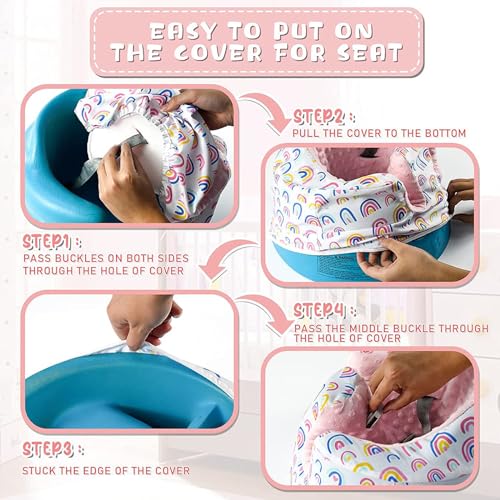 Image of Baby Seat Cover - Anti-Slip, Comfortable & Easy to Install. Fits Baby Floor Seat. (Pink Rainbow Plus Velvet)