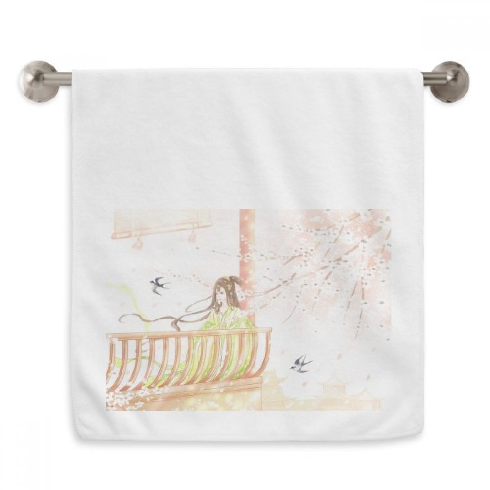 Serviette douce style chinois aquarelle oiseau blanc coton de qualité supérieure