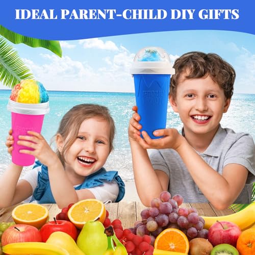 Slushie-Becher, 3 Stück, Slushy Maker Cup, Frozen Magic Squeeze Cups für Saft, Milch, Joghurt, Eis, DIY, Smoothie, Kühlbecher mit Deckel und Strohhalm, für Kinder, Freunde, Familie (Blau + Rosa + – Bild 7