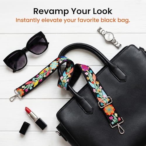 Image of Crochet Flower Purse Strap,Knit Wide Replacement Crossbody for Shoulder Strap Bag Adjustable 2inch Guitar Strap