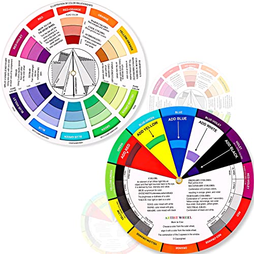 Outus 2 Pcs Color Wheel, Paint Mixing Learning Guide Art Teaching Tool Color...