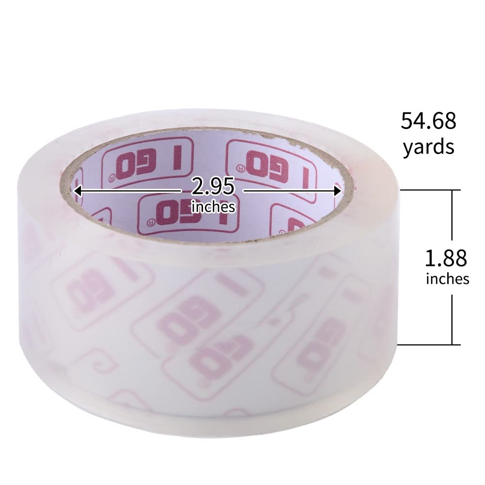 I GO Cinta de embalaje transparente, recambios de cinta de embalaje para envío, caja de mudanza, sellado de almacenamiento de correo, 1.9 pulgadas de ancho x 54.68 yardas de largo, núcleo de 2.95