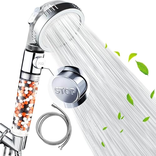 Nosame® Filtro de cabezal de ducha de alta presión, ahorro de agua, 3 modos de pulverización, cabezales de ducha filtrados de mano con botón de parada para agua dura (moderno (cabezal de ducha y