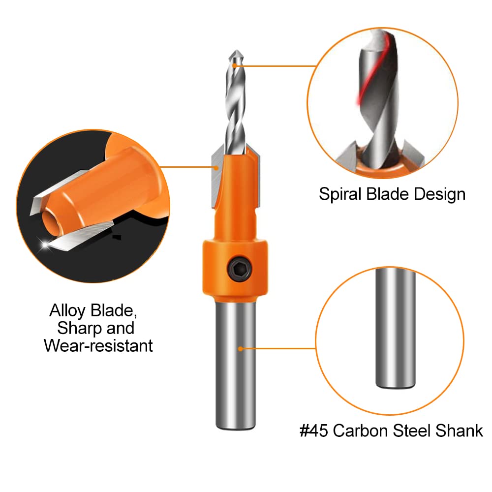 Countersink Drill Bit Set - 10 Pieces with Pilot Bits -4