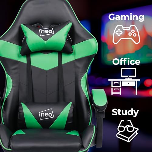 Neo Executive Pu Leather Massage Sport Racing Gaming Home Office Computer Chair Lumbar Back Support Footrest (Green) - 6