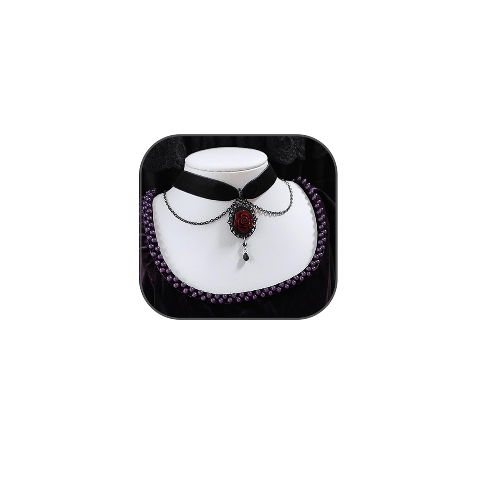 RrdailyBlack Rose Cameo Pendent Choker,Gothic Velvet Choker Necklace Vintage Resin Red Crystal Gem Pendent Necklaces Witch Jewelry for Women