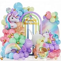 140Pcs Pastel Rainbow Unicorn Balloon Garland Arch Kit,with Pink Purple Unicorn,Rainbow,Iridescent Sphere foil Balloons for Girl Unicorn Birthday Party Decoration Easter Fairytale Baby Shower Supplies