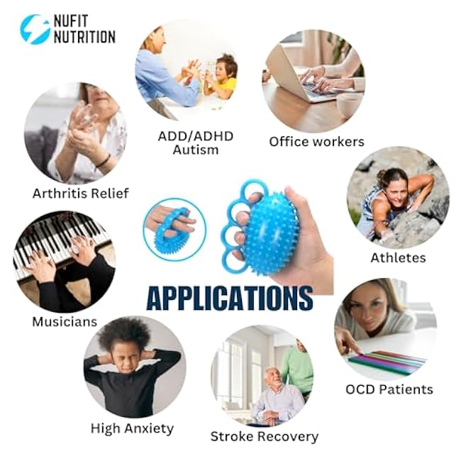 Hand Grip Strengthener & Finger Therapy Exercise Ball - Resistance Squeeze Ball and Massage Equipment for Stress Relief, Flexibility, Stroke Recovery, Arthritis, Anxiety, Physical Therapy, and Muscle Massage for Athletes, Musicians, Elderly, and Yoga Enthusiasts.