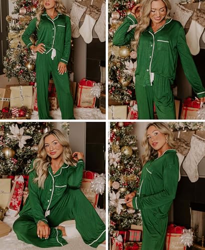 Image of Women's Pajama Sets Long Sleeve Sleepwear Button Up Shirt With Pajama Pants Soft Pjs Lounge Sets