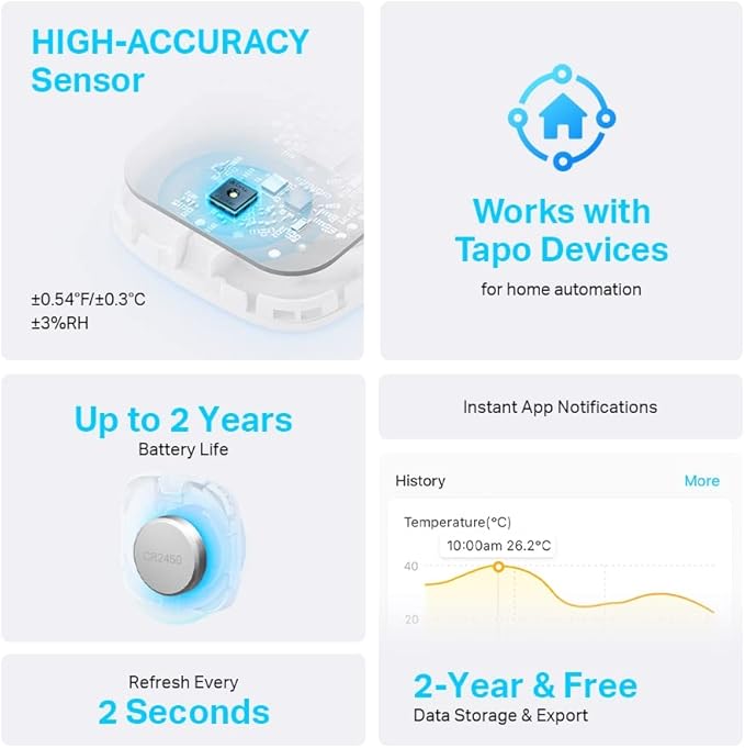 TP-Link Tapo T310 - Sensor de Temperatura y Humedad WiFi Inteligente, Alta Precisión, Control a Distancia, Bateria Larga Duración (Requiere Hub) : Amazon.es: Bricolaje y herramientas