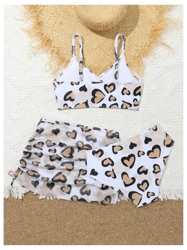 WDIRARA Girl's 3 Pieces Set Leopard Print Bikini Swimsuit with Drawstring Beach Skirt Ruched Teen Bikini2