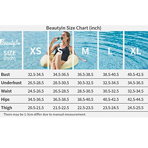 beautyin Maiô esportivo feminino de uma peça, traje de banho aeróbico aquático, Preto, azul, M