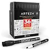 Arteza Magnetische whiteboard-stiften met wisser, set van 36 afwasbare stiften met fijne punt, Zwarte, dikke stiften met…