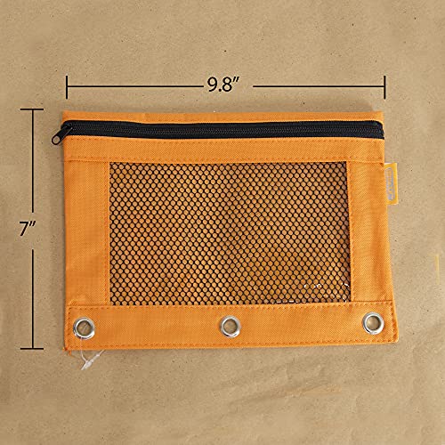 Bazic Pencil Pouch 3 Ring Binder Pouch W/ Rivet Enforced Rings Holes, Pastel Color Mesh Window Zipper Pouchesr, 6-Pack #TOP1