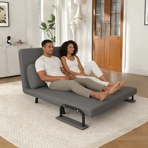 Image of Montary 5-in-1 Folding Sofa Bed for Two 71.6 inch Wide Convertible Chair with 5-Position Adjustable Backrest Pillow, Space-Saving Sleeper for Living Room Bedroom Office,Gray