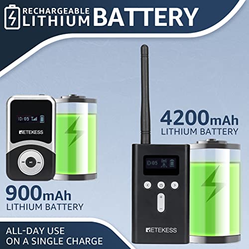 Retekess T130S Whisper Tour Guide System, dispositivos de escucha asistida para iglesia, rango mejorado de 100m, 20 horas de standby, operación con una tecla, 1 transmisor 15 receptores miniatura 4