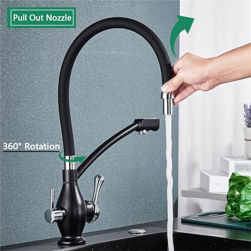 Robinet de cuisine 2 en 1 avec filtre à eau mitigeur double bec blanc et chrome