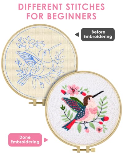 Image of TINDTOP Punch Needle Embroidery Kits, Panda Punch Needle Kits for Adults Beginner, Tool with Punch Needle Fabric, Hoops, Yarns and Sewing Needles (Set D)