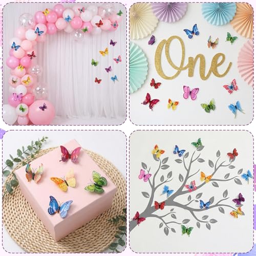 24 Stück Schmetterlings-Wanddeko-Sets, 3D Schmetterlings-Wandtattoos, deko schmetterlinge bunte Schmetterlingsaufkleber für die Heimdekoration, magnetische Schmetterlings-Wanddeko