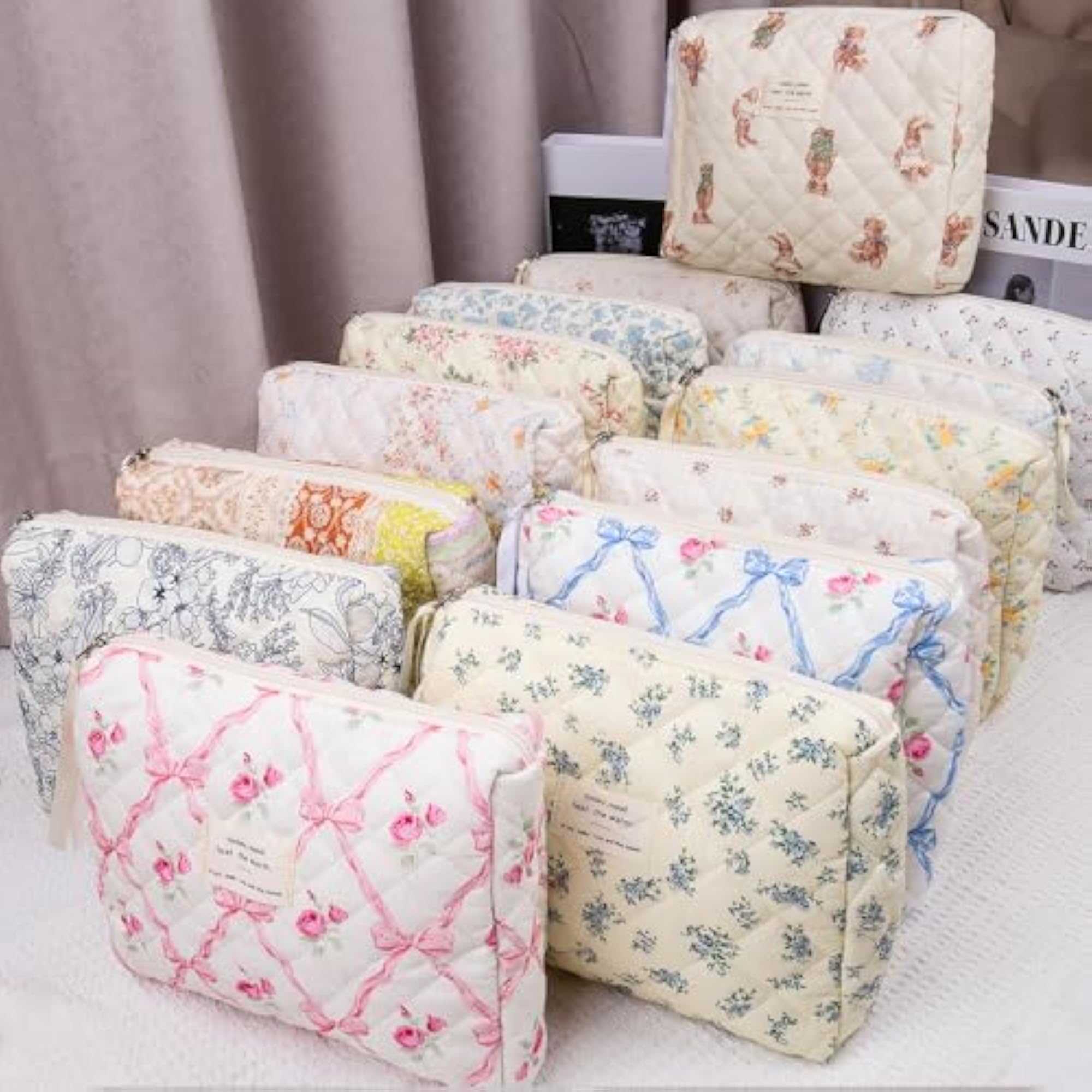 Floral Quilted Makeup Bag for Women
