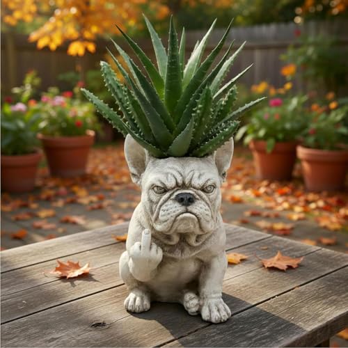 Statue de chien grincheux pot de fleurs extérieur intérieur design - 6