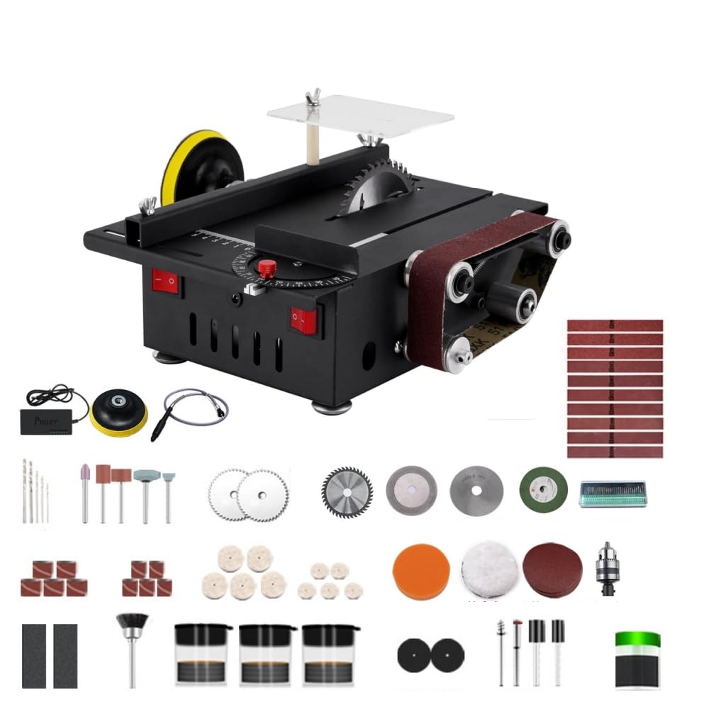 Set mini sega circolare da tavolo, levigatrice a nastro 2-in-1, portatile, multifunzionale, profondità 30 mm, levigatrice da tavolo, fai da te (200 W)