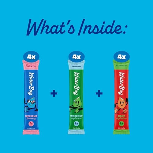 Miniatura 3 de Waterboy Variedad de recuperación de hidratación  4-9 paquetes de polvo de electrolitos  Jengibre + L-teanina + L-glutamina + vitaminas  Sin azúcar,