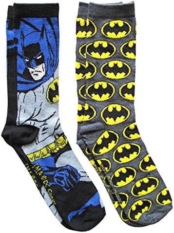 Hyp DC Comics Batman Grey Pattern Men's Crew Socks 2 Pair Pack Shoe Size 6-12