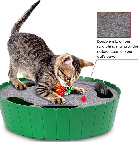 Pawaboo Cat Toy with Running Mouse, Electric Interactive Motion Cat Toy Automatic Rotating Teaser Pop and Play Hide and Seek Hunt Peekaboo Cat Toy for Pet Cat Kitten Play Fun Excercise, GREEN