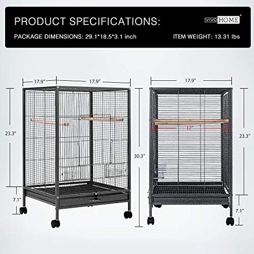 VIVOHOME 30 Inch Height Wrought Iron Bird Cage with Rolling Stand for Parrots Conure Lovebird Cockatiel Black - Image 7