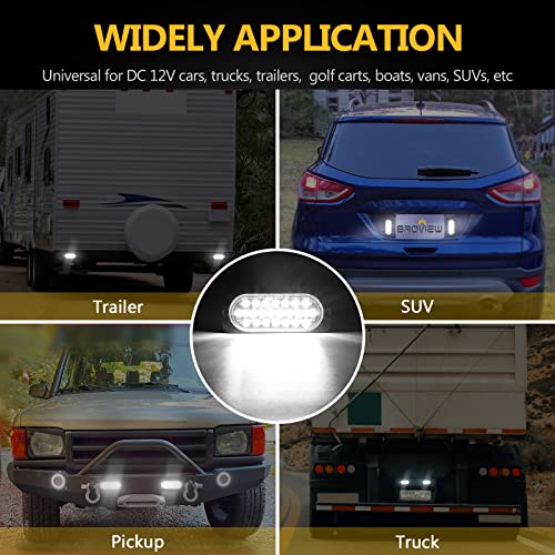 Broview 2Pcs 24 Led Trailer Reverse Backup Running Lights, 4.4'' White Oval Aluminum Housing Clear Lens Surface Mount Ip67 Waterproof Universal For 12V Car Truck Tractor Suv Rv, Upgrade 24 Led #TOP6