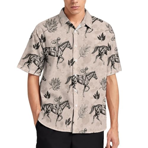 JOJOART Men's Short Sleeve Horse Leaf Western Shirt L