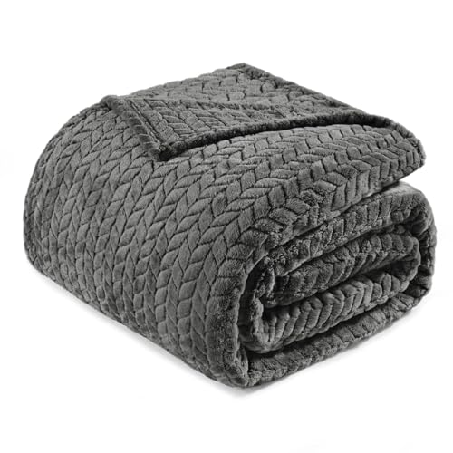 Exclusivo Mezcla Soft Fleece Bed Blanket Queen Size, 90”x66”, Dark Grey