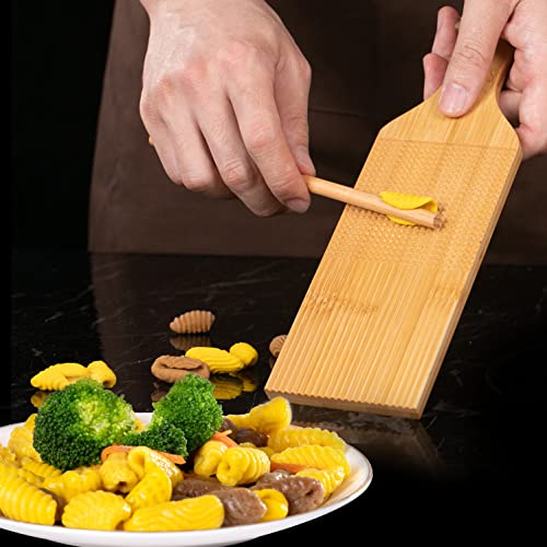 2 In 1 Gnocchi Board Combo Ridged Crosshatched Shaped Pasta Cavatelli Board Garganelli Board Pasta Dough Shaping Tool Gnocchi Paddle Bamboo Butter Paddles Kitchen Gift Ideas #TOP4