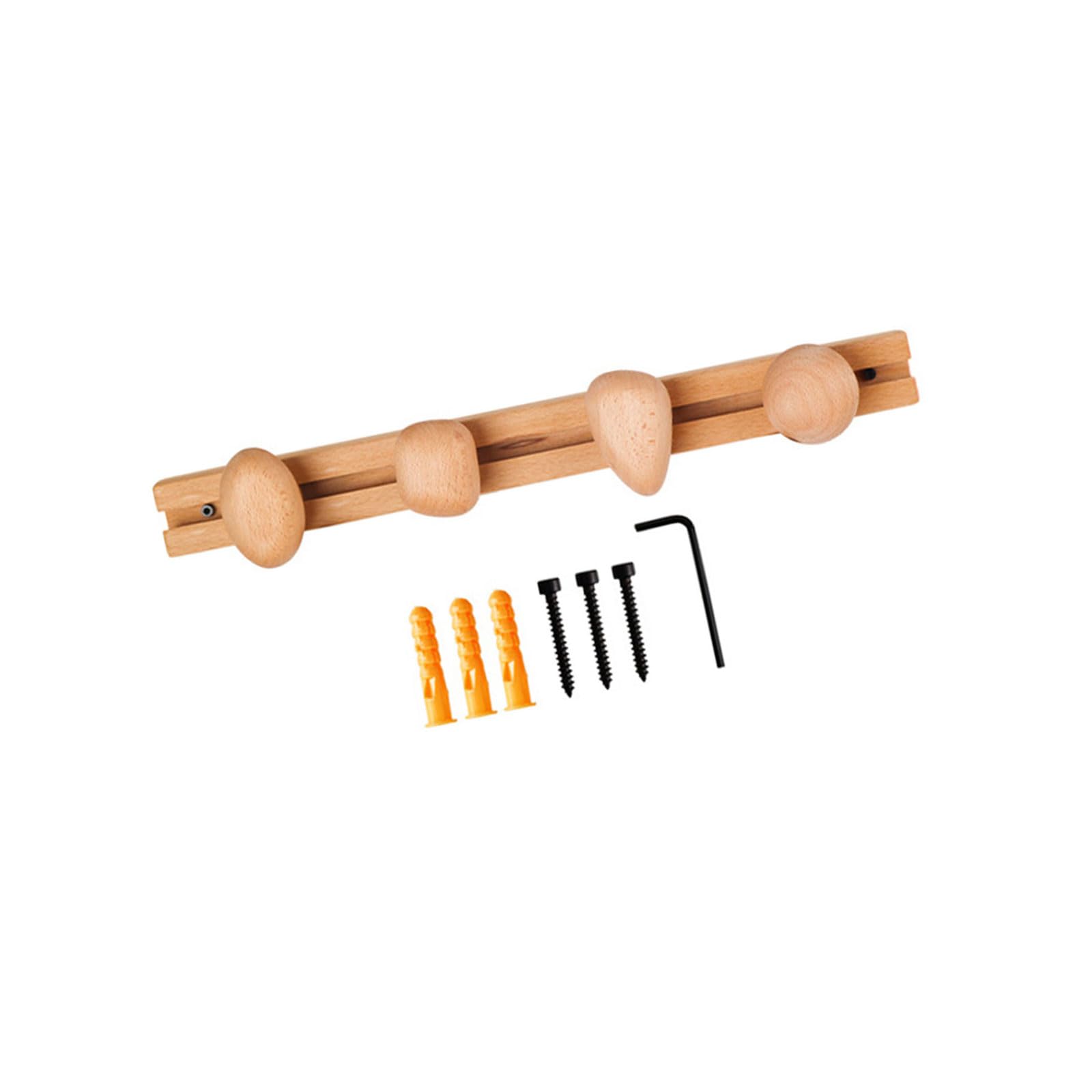 Pangboer Beech Row 4 Hooks Wood-Look Wall Hook Track Sliding Coat Rack, Indoor Clothes Bag Scarf Organizer For Entryway Bedroom Closet Spaces Wall Hanger Panel Robe Hooks Indoor Organizer Accessory Hooks Home Storage Entryway