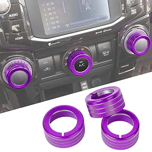 JeCar Air Conditioning Switch Knob Cover Aluminum Alloy Accessory Decoration Trim Compatible with Toyota 4Runner 2010-2020, Purple, 3PCs