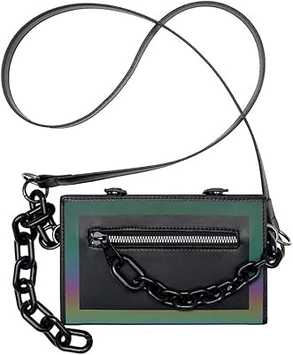 Stylish Square Crossbody Bag With Reflective Strip,Acrylic Chain Shoulder Purse,Cool Waterproof Satchel For Women/Men (Black)
