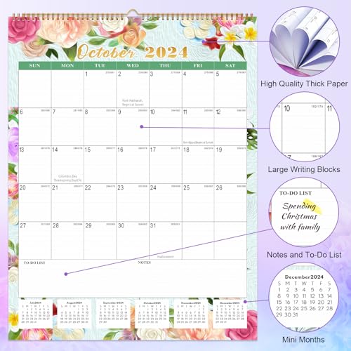 Gannyfer Large Calendar 2024-2025 - 18 months Wall Calendar July 2024 to Dec 2025, 17" x 22" Large Monthly Calendar, Academic Calendar for Planning and Organizing In Your Family, School or Office - Modern Floral(6 Stickers Included) - Image 4