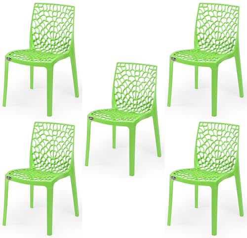 Image of Web Plastic Chair Living Room Without Arm Chair (Jali) Gloss Finish Chair Home, Office, Restaurant, Cafe, Garden, Stackable Chair (5, Green, Standard)