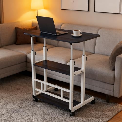 LANTUS Mesa auxiliar ajustable, mesa auxiliar de escritorio, escritorio, asiento de pie eléctrico regulable en altura, ergonómica, fácil de usar, 60 x 40 x 90 cm, color blanco y negro