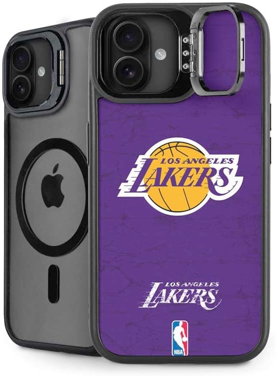 Skinit Kickstand Phone Case Compatible with iPhone 16 - Officially Licensed NBA Los Angeles Lakers Purple Primary Logo Design